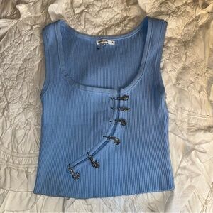 052 Immodel Blue Ribbed Tank with Decorative Safety Pin Detail Size Large